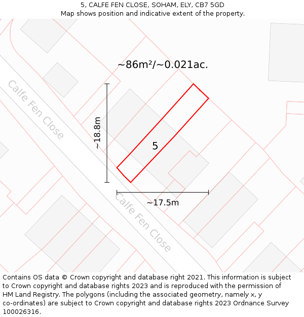 5, CALFE FEN CLOSE, SOHAM, ELY, CB7 5GD: Plot and title map