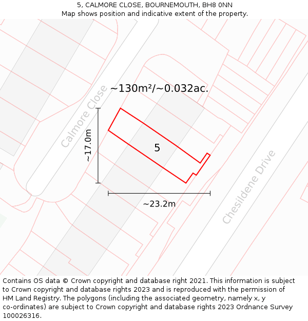 5, CALMORE CLOSE, BOURNEMOUTH, BH8 0NN: Plot and title map