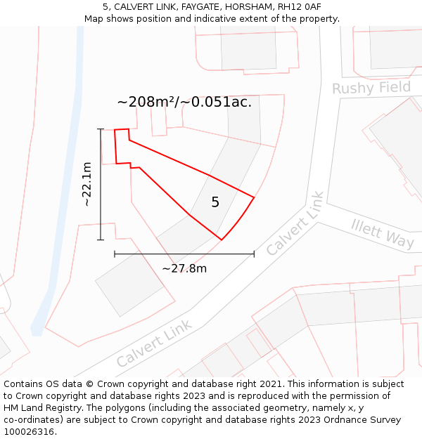 5, CALVERT LINK, FAYGATE, HORSHAM, RH12 0AF: Plot and title map
