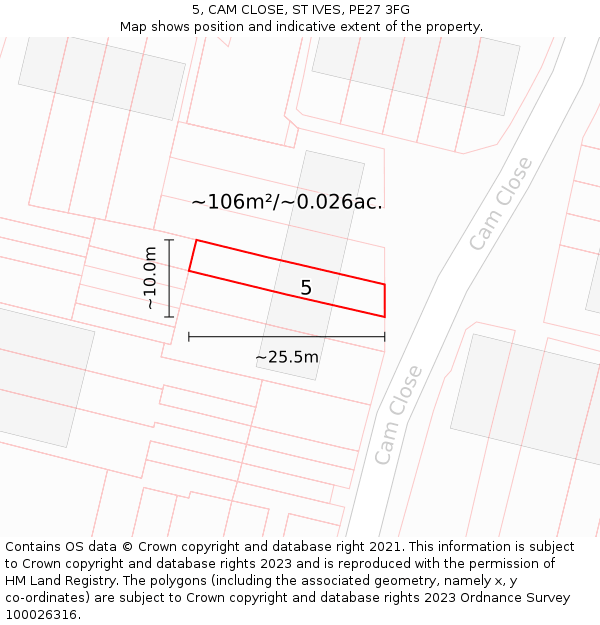 5, CAM CLOSE, ST IVES, PE27 3FG: Plot and title map