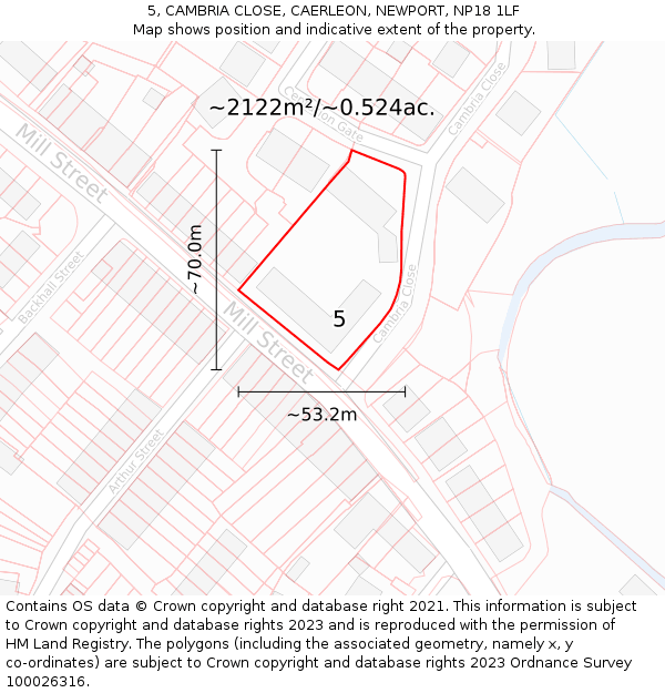 5, CAMBRIA CLOSE, CAERLEON, NEWPORT, NP18 1LF: Plot and title map