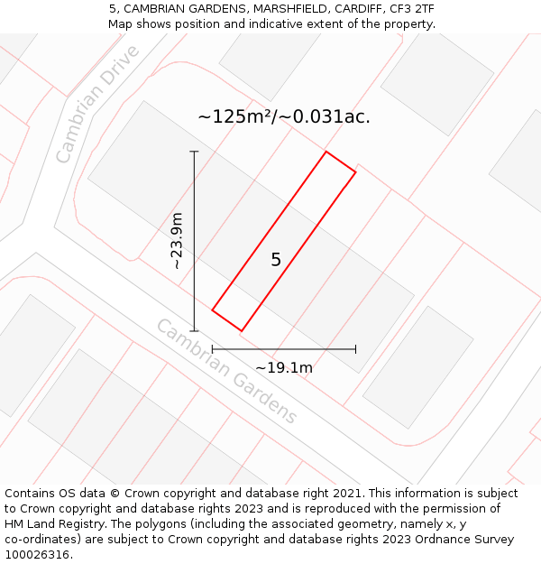 5, CAMBRIAN GARDENS, MARSHFIELD, CARDIFF, CF3 2TF: Plot and title map