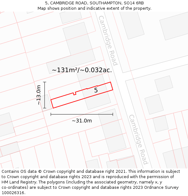 5, CAMBRIDGE ROAD, SOUTHAMPTON, SO14 6RB: Plot and title map