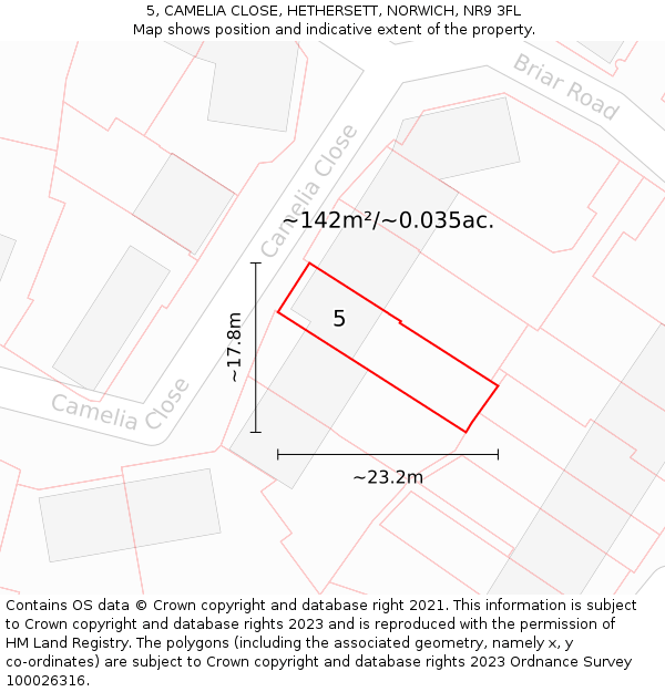 5, CAMELIA CLOSE, HETHERSETT, NORWICH, NR9 3FL: Plot and title map