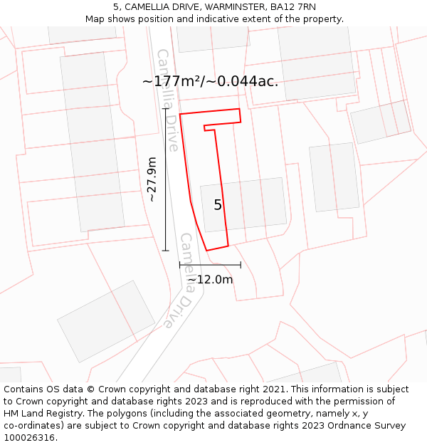 5, CAMELLIA DRIVE, WARMINSTER, BA12 7RN: Plot and title map