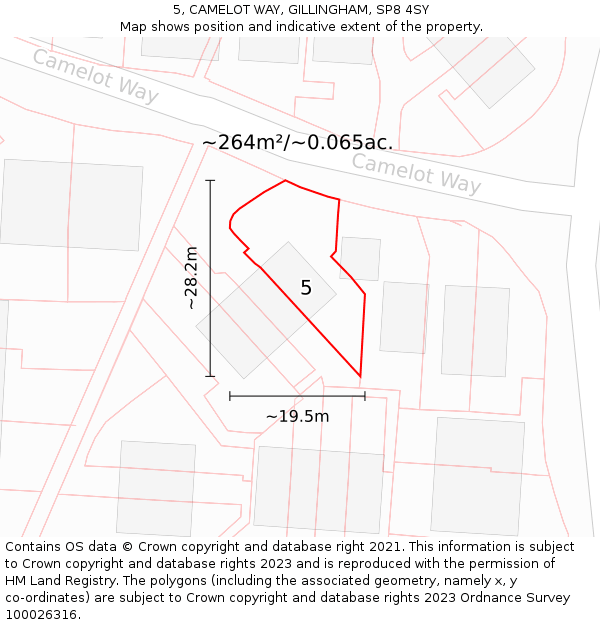 5, CAMELOT WAY, GILLINGHAM, SP8 4SY: Plot and title map