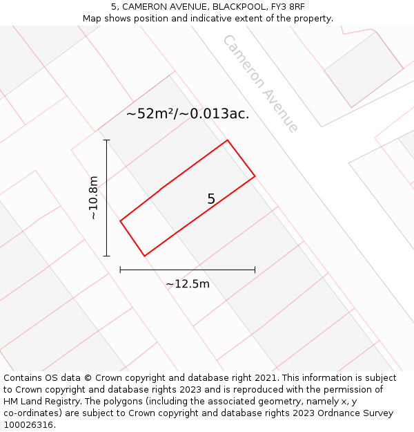 5, CAMERON AVENUE, BLACKPOOL, FY3 8RF: Plot and title map