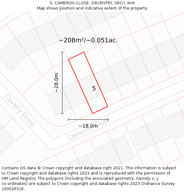 5, CAMERON CLOSE, DAVENTRY, NN11 9HX: Plot and title map
