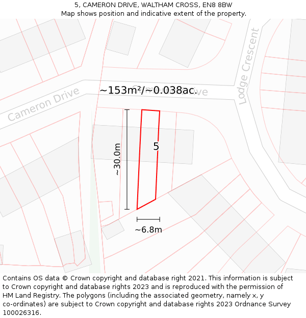 5, CAMERON DRIVE, WALTHAM CROSS, EN8 8BW: Plot and title map
