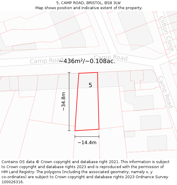 5, CAMP ROAD, BRISTOL, BS8 3LW: Plot and title map