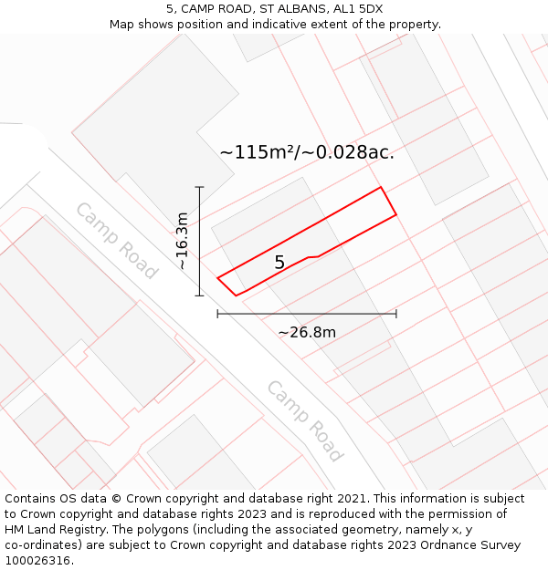5, CAMP ROAD, ST ALBANS, AL1 5DX: Plot and title map