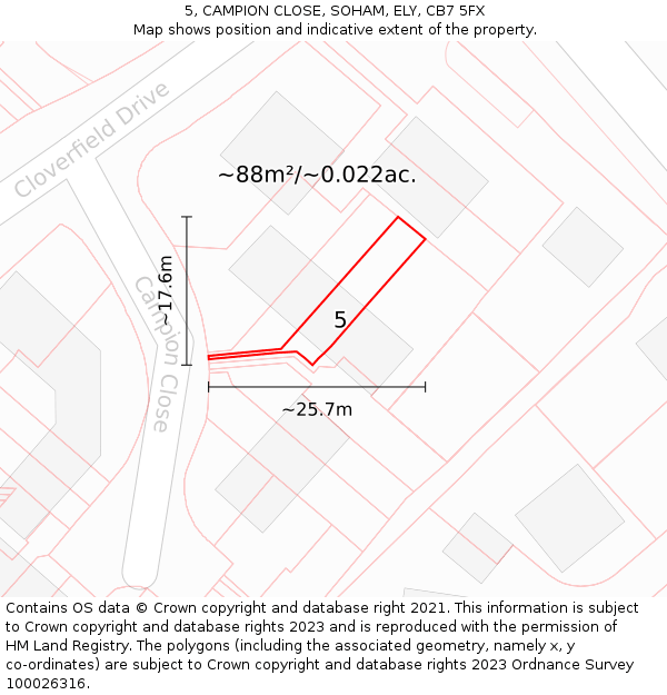 5, CAMPION CLOSE, SOHAM, ELY, CB7 5FX: Plot and title map