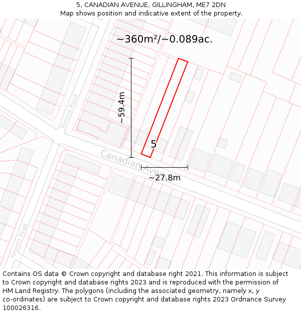 5, CANADIAN AVENUE, GILLINGHAM, ME7 2DN: Plot and title map