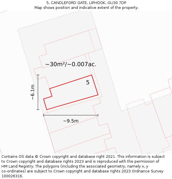 5, CANDLEFORD GATE, LIPHOOK, GU30 7DP: Plot and title map