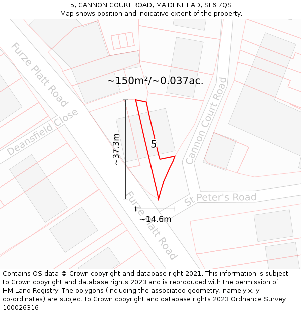 5, CANNON COURT ROAD, MAIDENHEAD, SL6 7QS: Plot and title map