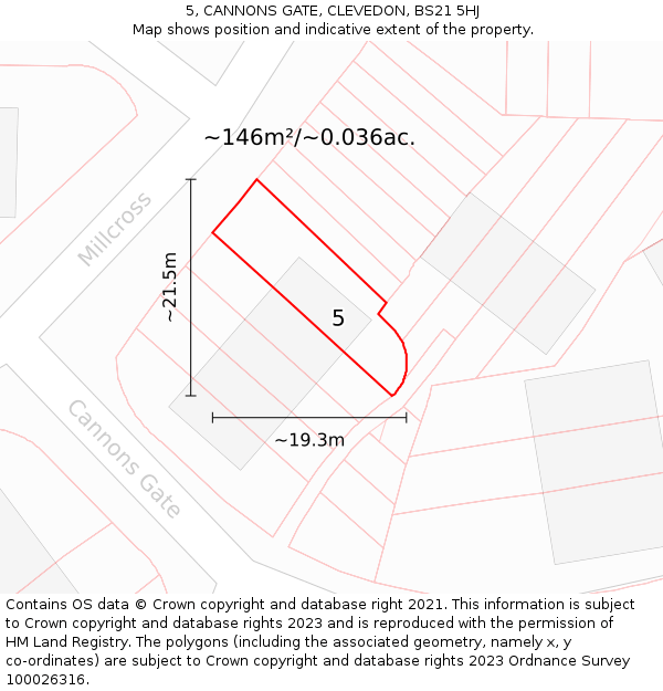 5, CANNONS GATE, CLEVEDON, BS21 5HJ: Plot and title map