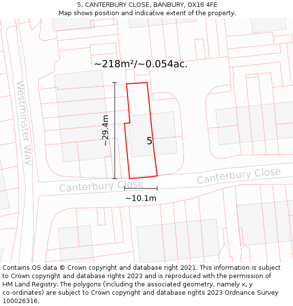 5, CANTERBURY CLOSE, BANBURY, OX16 4FE: Plot and title map