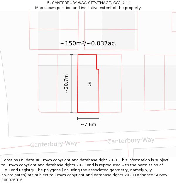 5, CANTERBURY WAY, STEVENAGE, SG1 4LH: Plot and title map