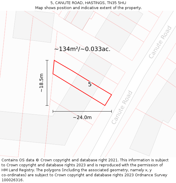 5, CANUTE ROAD, HASTINGS, TN35 5HU: Plot and title map