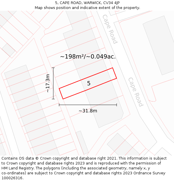 5, CAPE ROAD, WARWICK, CV34 4JP: Plot and title map