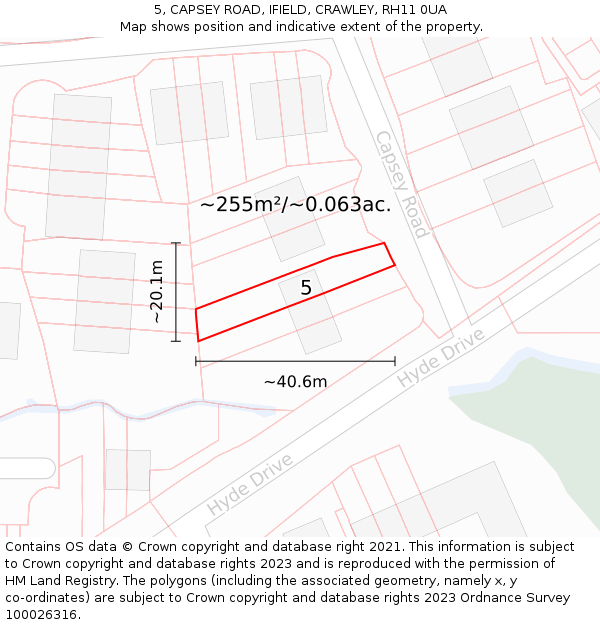 5, CAPSEY ROAD, IFIELD, CRAWLEY, RH11 0UA: Plot and title map