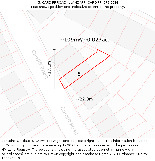 5, CARDIFF ROAD, LLANDAFF, CARDIFF, CF5 2DN: Plot and title map