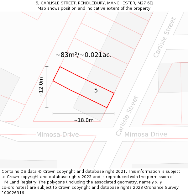5, CARLISLE STREET, PENDLEBURY, MANCHESTER, M27 6EJ: Plot and title map