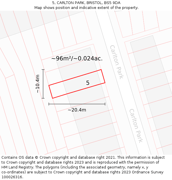 5, CARLTON PARK, BRISTOL, BS5 9DA: Plot and title map