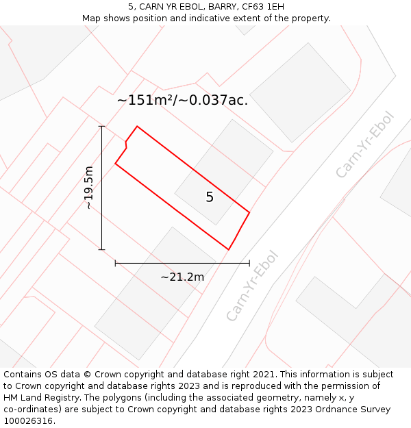 5, CARN YR EBOL, BARRY, CF63 1EH: Plot and title map