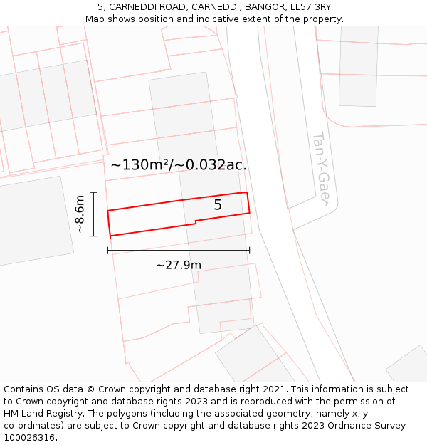 5, CARNEDDI ROAD, CARNEDDI, BANGOR, LL57 3RY: Plot and title map