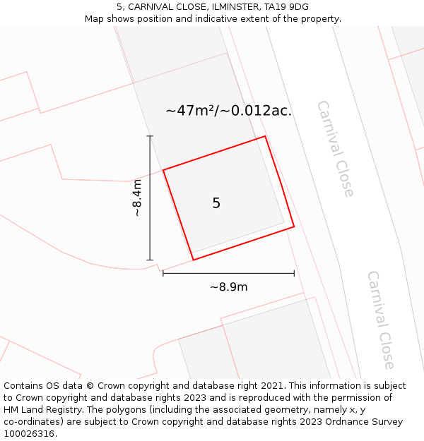 5, CARNIVAL CLOSE, ILMINSTER, TA19 9DG: Plot and title map