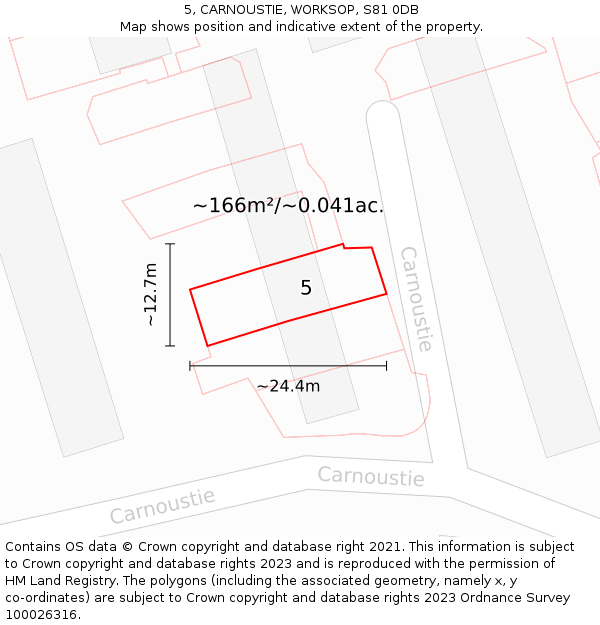 5, CARNOUSTIE, WORKSOP, S81 0DB: Plot and title map
