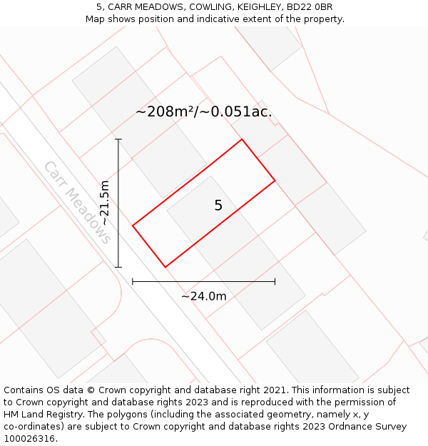 5, CARR MEADOWS, COWLING, KEIGHLEY, BD22 0BR: Plot and title map