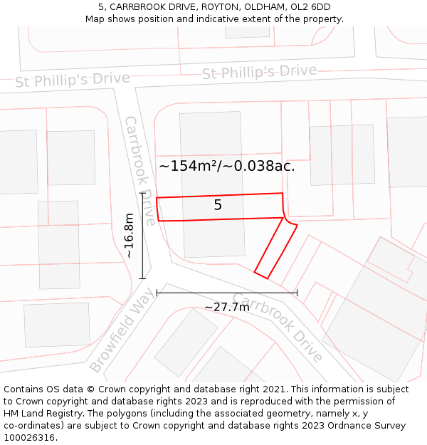 5, CARRBROOK DRIVE, ROYTON, OLDHAM, OL2 6DD: Plot and title map