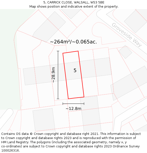 5, CARRICK CLOSE, WALSALL, WS3 5BE: Plot and title map