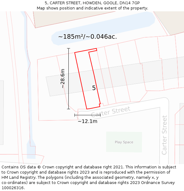 5, CARTER STREET, HOWDEN, GOOLE, DN14 7GP: Plot and title map