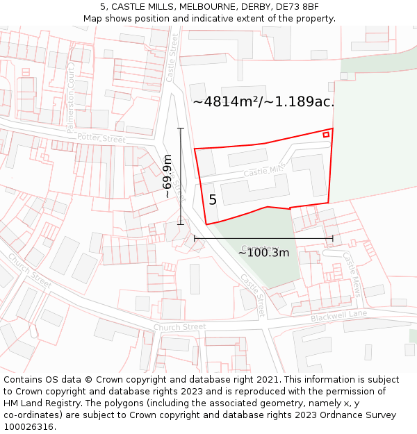 5, CASTLE MILLS, MELBOURNE, DERBY, DE73 8BF: Plot and title map