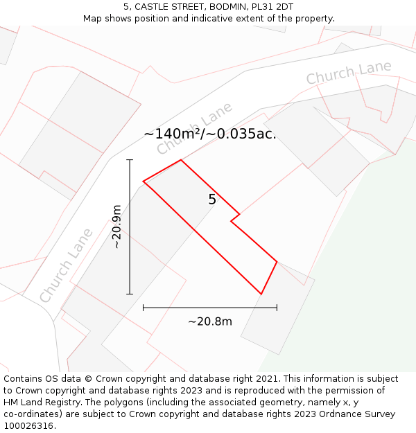 5, CASTLE STREET, BODMIN, PL31 2DT: Plot and title map