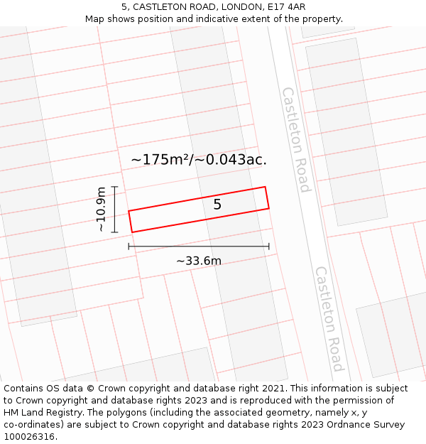 5, CASTLETON ROAD, LONDON, E17 4AR: Plot and title map