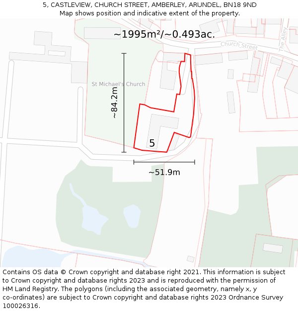 5, CASTLEVIEW, CHURCH STREET, AMBERLEY, ARUNDEL, BN18 9ND: Plot and title map