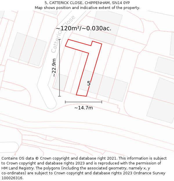 5, CATTERICK CLOSE, CHIPPENHAM, SN14 0YP: Plot and title map