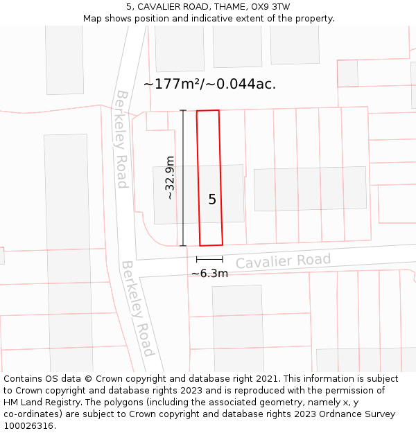 5, CAVALIER ROAD, THAME, OX9 3TW: Plot and title map