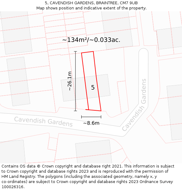 5, CAVENDISH GARDENS, BRAINTREE, CM7 9UB: Plot and title map