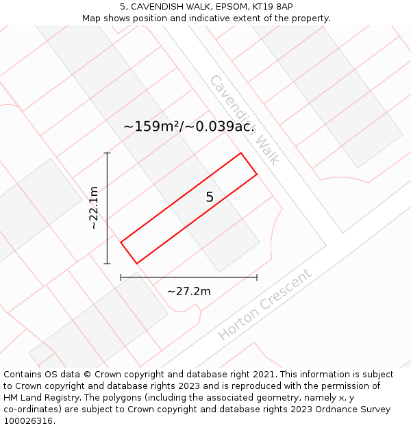 5, CAVENDISH WALK, EPSOM, KT19 8AP: Plot and title map