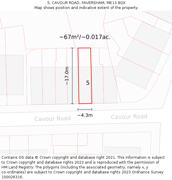 5, CAVOUR ROAD, FAVERSHAM, ME13 8QX: Plot and title map