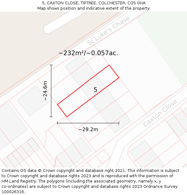 5, CAXTON CLOSE, TIPTREE, COLCHESTER, CO5 0HA: Plot and title map