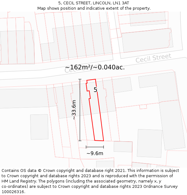 5, CECIL STREET, LINCOLN, LN1 3AT: Plot and title map