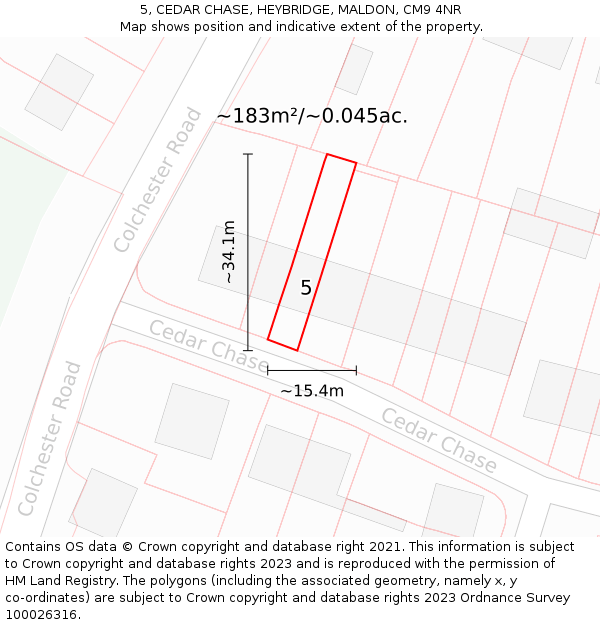 5, CEDAR CHASE, HEYBRIDGE, MALDON, CM9 4NR: Plot and title map