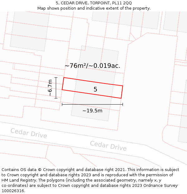 5, CEDAR DRIVE, TORPOINT, PL11 2QQ: Plot and title map
