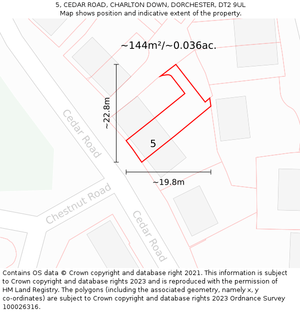 5, CEDAR ROAD, CHARLTON DOWN, DORCHESTER, DT2 9UL: Plot and title map